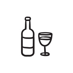 Bottle of wine sketch icon.