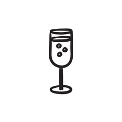 Glass of champagne sketch icon.
