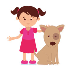 girl with cute dog mascot icon vector illustration design