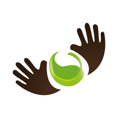 hands human with leafs plant ecology symbol vector illustration design