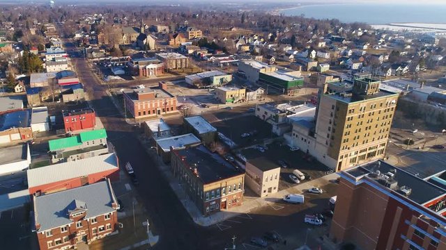 Aerial view of beautiful neighborhood in small town America.
