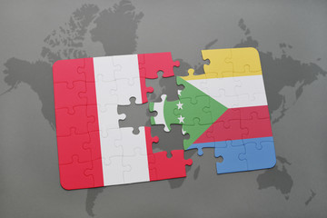 puzzle with the national flag of peru and comoros on a world map