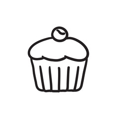 Cupcake with cherry sketch icon.
