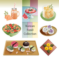 Vector illustration of hand drawn Korean food collection. A set of delicacies traditional dishes in Korea.				