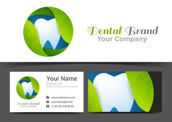 Leaves Tooth Corporate Logo and Business Card Sign Template. Creative Design with Colorful Logotype Visual Identity Composition Made of Multicolored Element. Vector Illustration