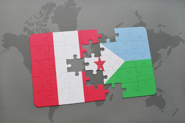 puzzle with the national flag of peru and djibouti on a world map