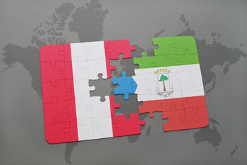 puzzle with the national flag of peru and equatorial guinea on a world map