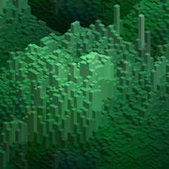 Green cubes in an abstract pattern for a background.