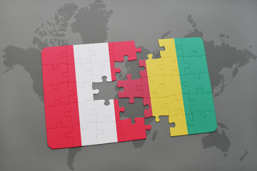 puzzle with the national flag of peru and guinea on a world map