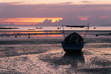 seascape of Koh Samui, Thailand. Boats at sunset.