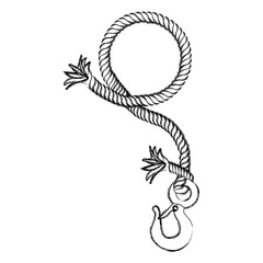 monochrome contour hand drawing of nautical break rope with metal hook vector illustration