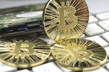 Fototapeta na wymiar Shiny gold bitcoin coin