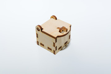 closed wooden box on white background