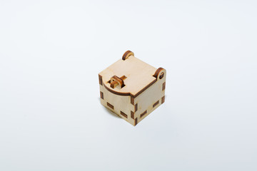 closed wooden box on white background