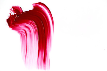Lipstick bright red color. texture red lipstick  on white background