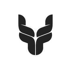 Bull head logo symbol, black bull horns emblem, ox head shape, breeding cattle logotype, red yak, dragon monochrome symbol, tattoo vector illustration isolated on white background