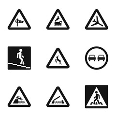Traffic sign icons set, simple style