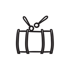 Drum with sticks sketch icon.