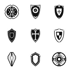 Military shieldd icons set, simple style