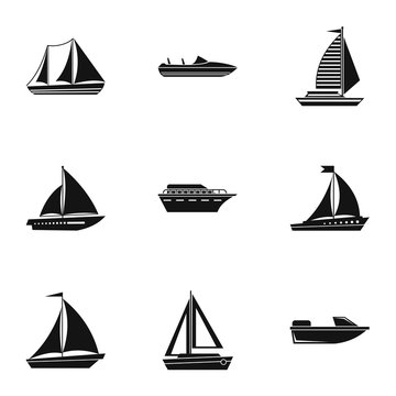 Yacht icons set, simple style