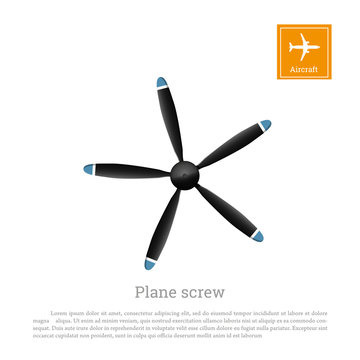 Aircraft screw in flat style. Airplane propeller on white background. Airscrew with five blades