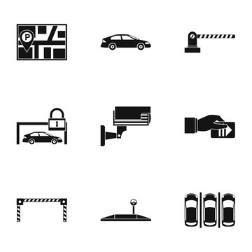 Parking transport icons set, simple style