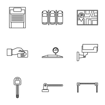 Parking transport icons set, outline style