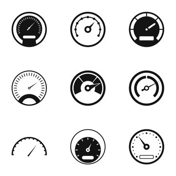 Speed measurement icons set, simple style