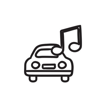 Car with music note sketch icon.