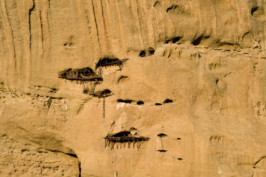 Cave dwellings of hermit monks in Meteora cliffs, Meteora, Greece, October 2008
