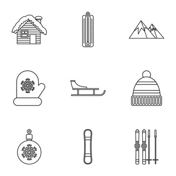 Winter holidays icons set, outline style
