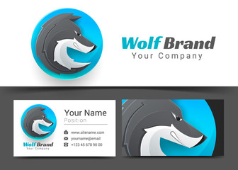 Dog Wolf Corporate Logo and business card sign template. Creative design with colorful logotype visual identity composition made of multicolored element. Vector illustration