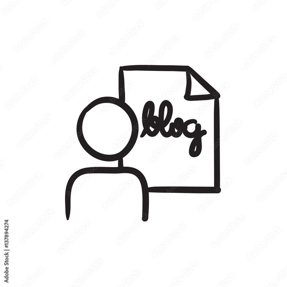 Poster man and sheet with word blog sketch icon.