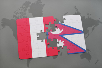 puzzle with the national flag of peru and nepal on a world map