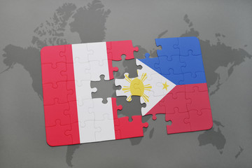 puzzle with the national flag of peru and philippines on a world map