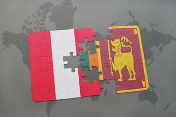 puzzle with the national flag of peru and sri lanka on a world map