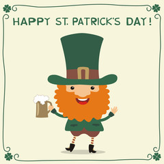 Happy Saint Patrick's Day! Funny St. Patrick with beer. National Irish holiday.
