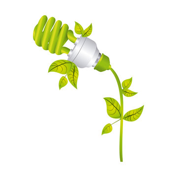 color silhouette with spiral fluorescent lamp with leaves and inclined to left side vector illustration