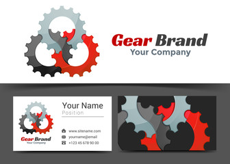 Corporate Logo and business card gear sign template. Creative design with colorful logotype business visual identity composition made of multicolored element. Vector illustration
