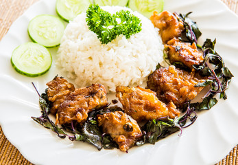 rice with pork milanese and basil