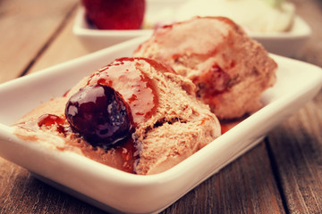 Ice cream sundae and cherry