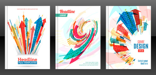 Abstract arrows vector brochure template. Flyer with arrows, stripes motion and dynamics. Cover layout with flat style. Modern design for poster and banner. Annual report design templates. Vector eps
