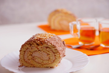 Slice of sweet cream roll 