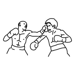 fighting boxer - vector illustration sketch hand drawn with black lines, isolated on white background