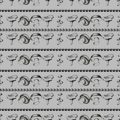 Hand drawn seamless pattern with mushrooms.