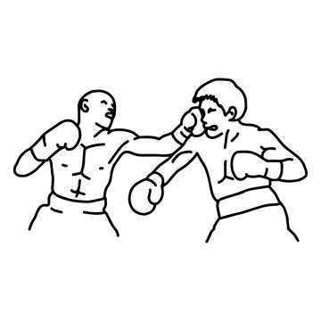 fighting boxer - vector illustration sketch hand drawn with black lines, isolated on white background