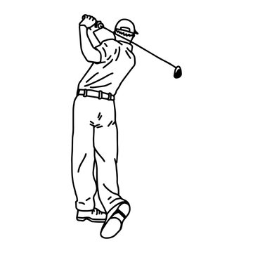 golf player - vector illustration sketch hand drawn with black lines, isolated on white background