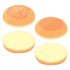 3d bread for burger, cheeseburger with sesame seeds and sesame seeds without