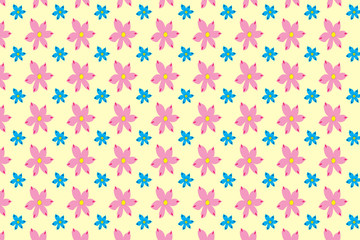 Fototapeta na wymiar Seamless pattern of abstract pink and blue flowers on a beige background