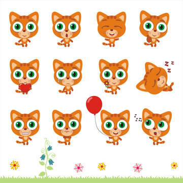 Big set cute little kitten cat. Collection isolated cartoon kitten cat in different poses.